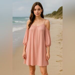 Persaya Women’s Pink Cold Shoulder Mini Dress Size XL Coastal Beach Soft Girl